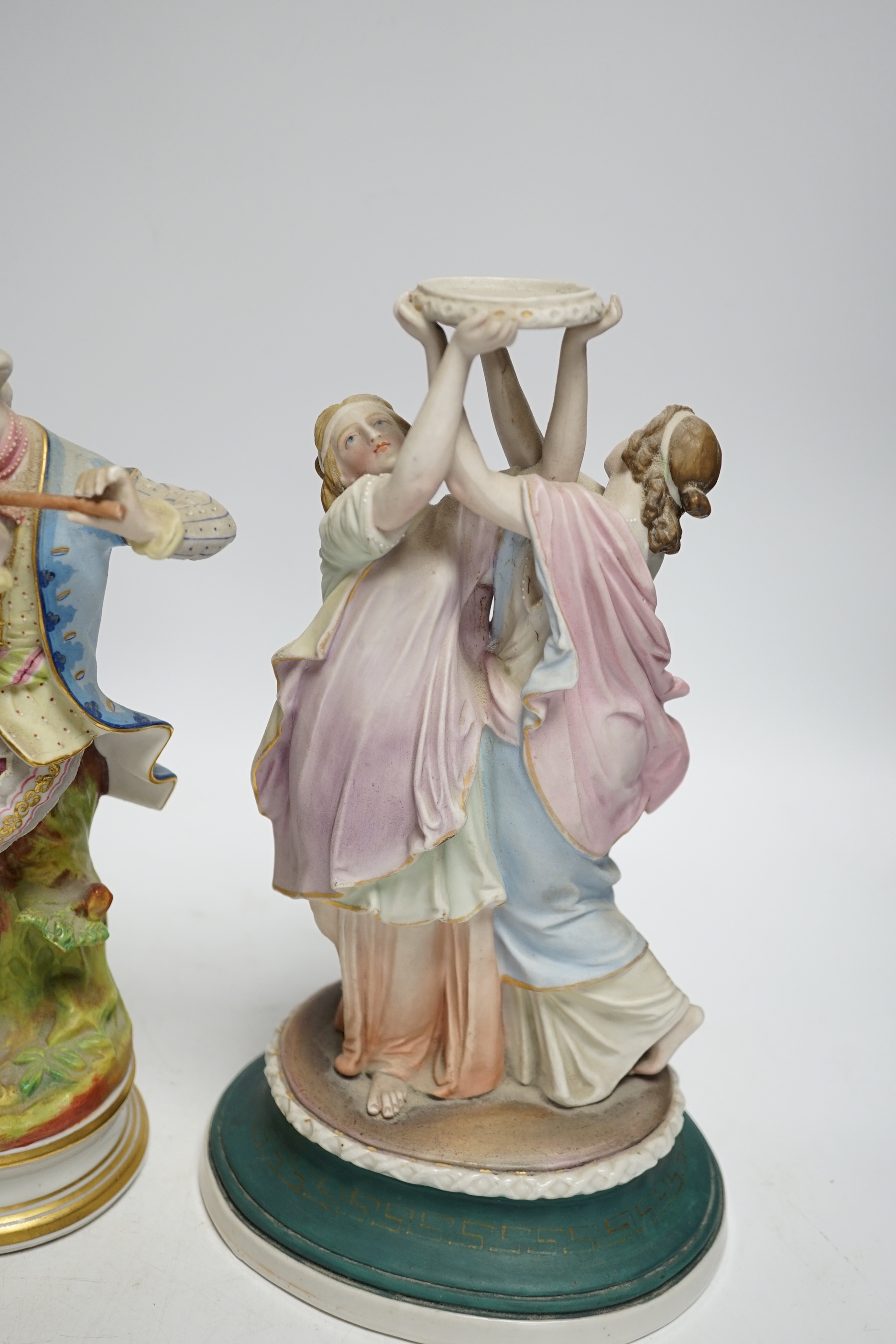 Three French coloured bisque figures, tallest 27cm